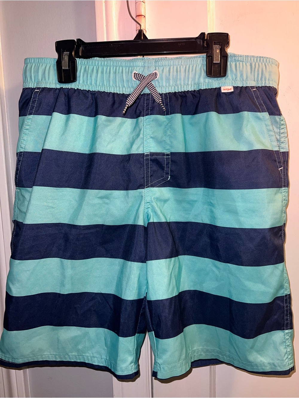 Cat & Jack Blue and Aqua Striped Swim Shorts Boys XL 16 trunks bathing suit